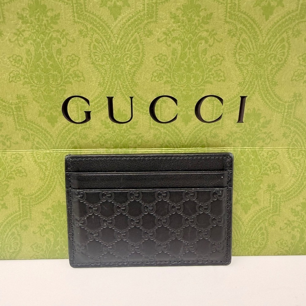 Gucci Micro GG Guccissima Black Leather Card Holder Wallet Mens Auth Box - Picture 13 of 16